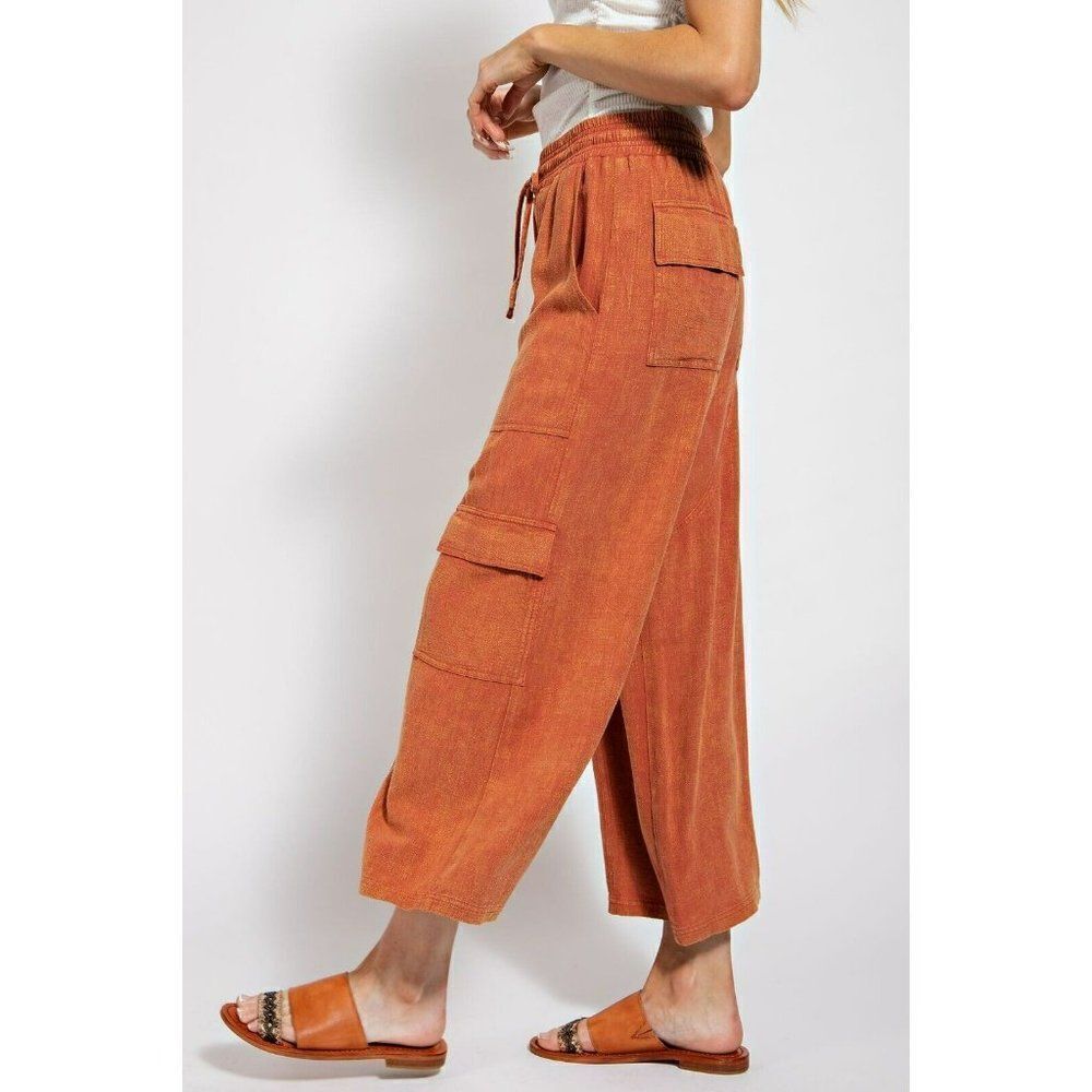 Easel It's All Good Mineral Washed Cargo Wide Leg Pants in Brick EB41457 - Picture 5 of 5